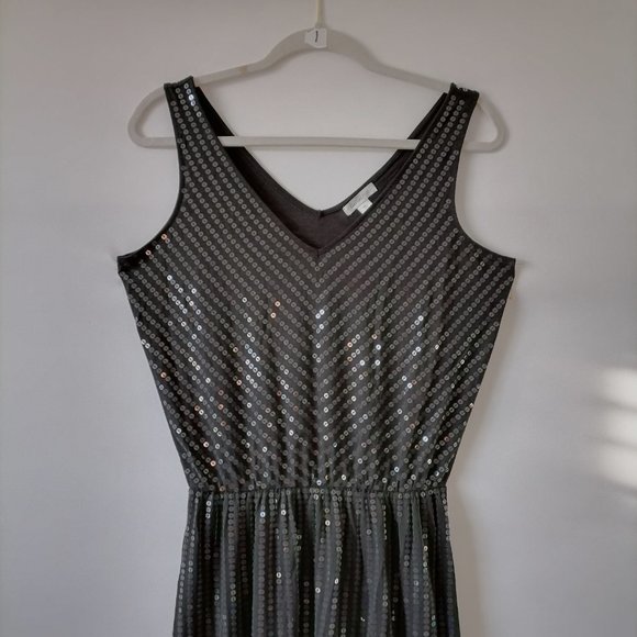 Garnet Hill Womens Black Sleeveless V Neck Shiny Sequined Maxi Dress Size S - Picture 2 of 10